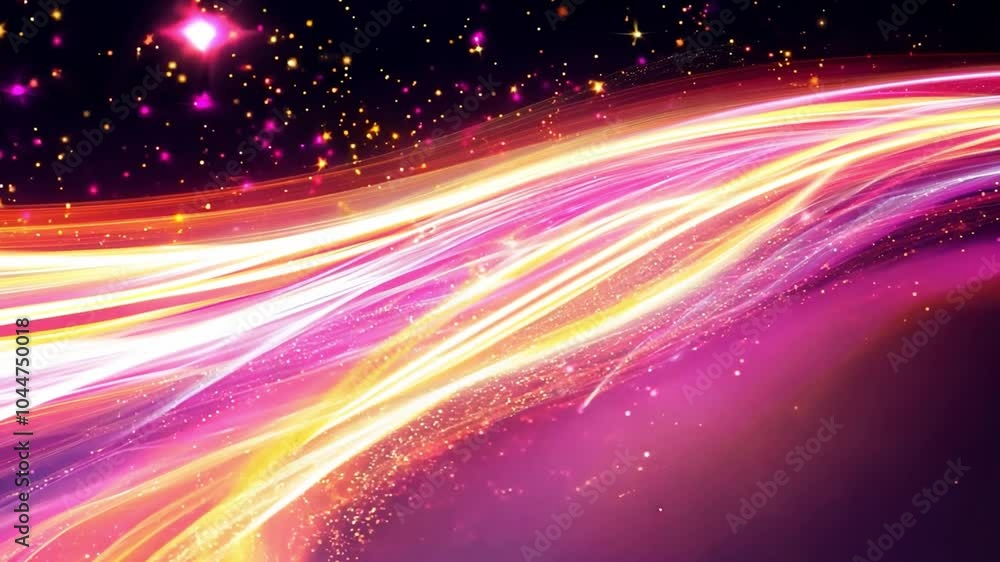 Poster colorful light trails weave through a dark background, creating a mesmerizing visual effect during a