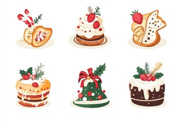 Festive holiday desserts including cakes and cookies with strawberries and candy canes on display