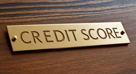 Credit score engraved text on gold name plate sign 