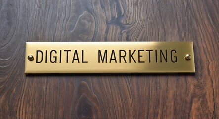 digital marketing engraved text on gold name plate sign 
