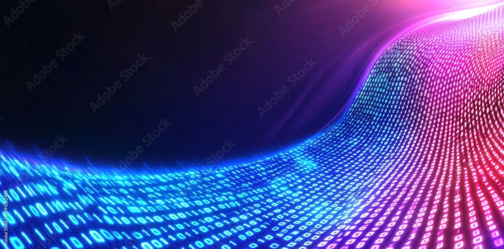 Poster a glowing digital background featuring blue and pink binary code that represents data science or com
