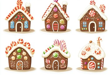 Naklejka premium Colorful and festive gingerbread houses decorated with candy during holiday season celebrations