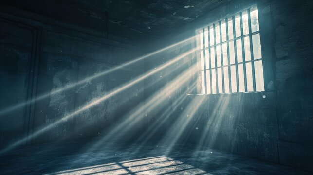 Light breaking through prison bars, symbolizing hope and liberation