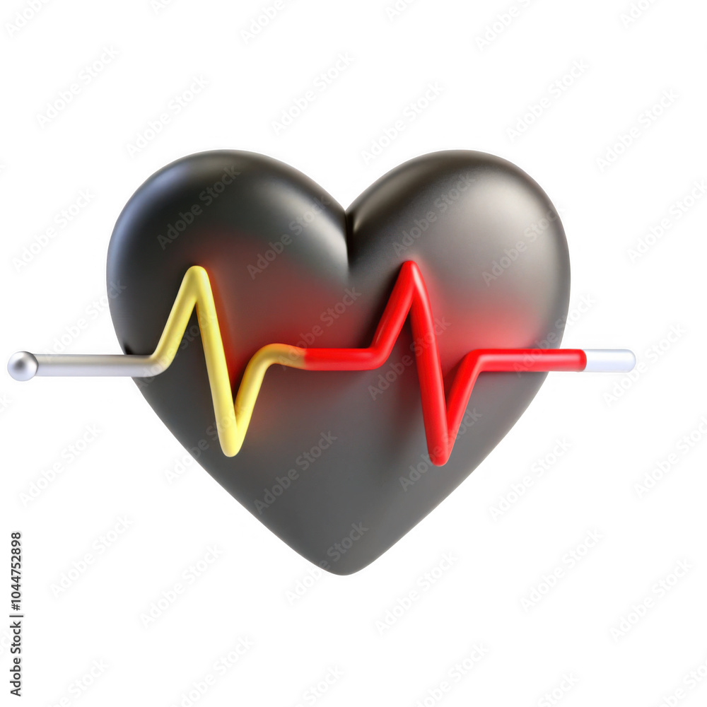 Poster a 3d render of a heart shape featuring a colorful heartbeat line. the design symbolizes health and v