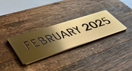 Obraz premium february 2025 engraved text on gold name plate sign 