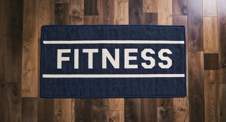 fitness text on mat rug in wooden floor background