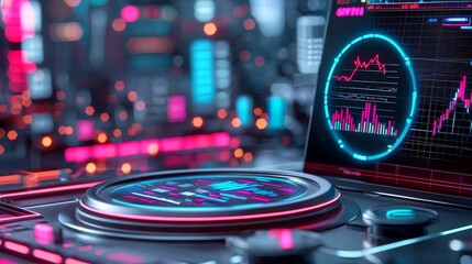 This futuristic chart visualizes stock market trends and data analysis. It is ideal for projects related to business and finance.