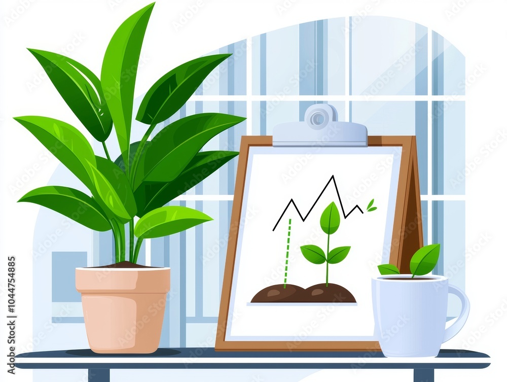Poster graphs shown on a white background with modern data visualization clipboard with colored graphs