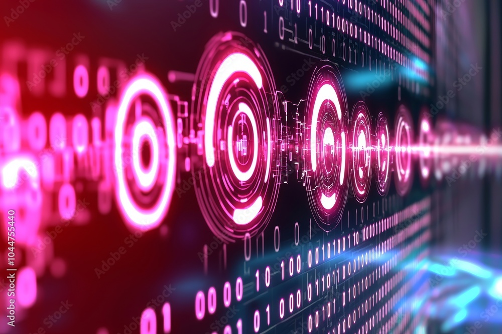 Poster an unsecured and dangerous big data and stock stock network. binary code technology background.