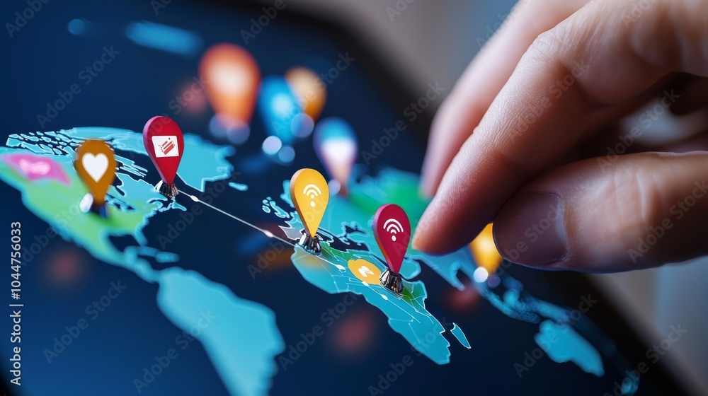 Poster conceptual 3d render of a global business cloud computing service providing big data information tec