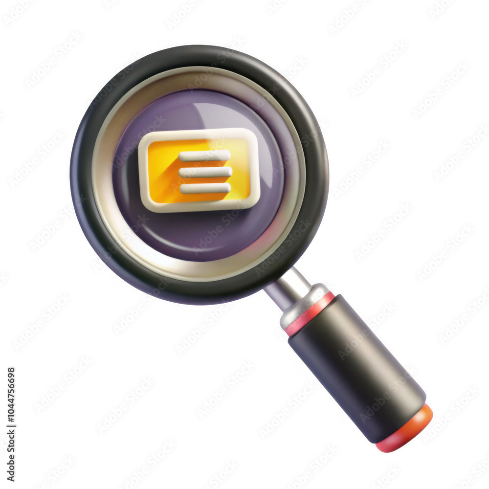 Aufkleber a 3d render of a magnifying glass icon featuring a circular lens and a stylized grid design inside. 