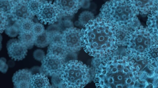 Animation of Virus with the effect of Electron Microscopy Image, moving through cluster of germs