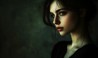 Fototapeta premium Woman with dark hair and red lips.