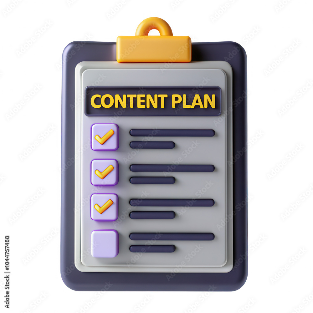 Poster this image shows a colorful 3d checklist for a content plan. it features checkboxes and a title, sui