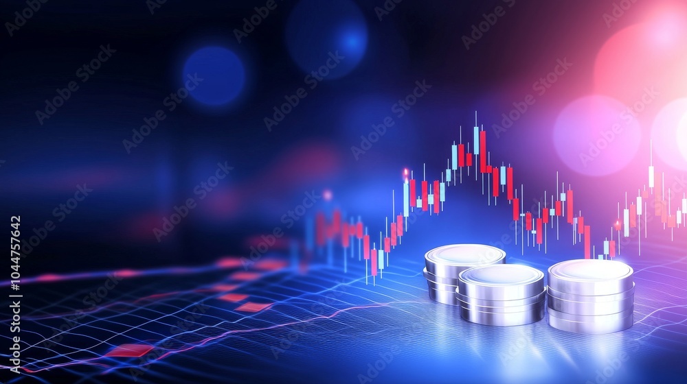 Poster an investment data and analysis graph for stock markets. a financial chart with arrows moving upward