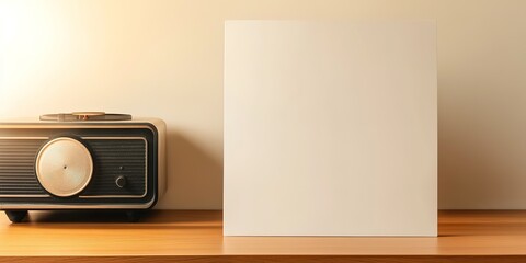Warm retro radio with blank canvas for branding on desk