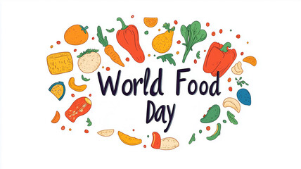 Fototapeta premium A colorful and festive illustration of various food items arranged in a heart shape, with the text 