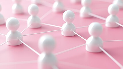 Obraz premium The abstract illustration represents social connections and community in the digital age through the interconnection of figurines on a pink grid.