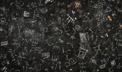 White drawings on a black chalkboard.