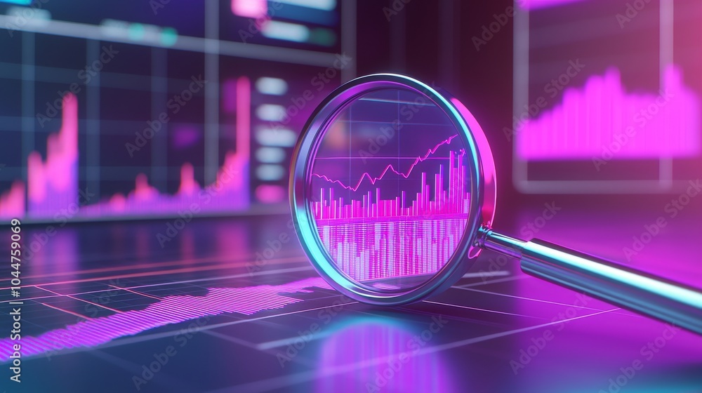 Poster a magnifier to analyze data from search engines and charts and graphs for search engine optimization