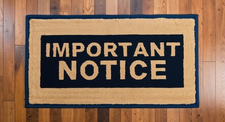Naklejka premium important notice text on mat rug in wooden floor background