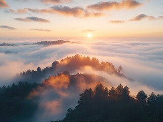 Fototapeta premium Fog Covered Hills at Sunset