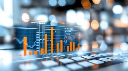 Various charts and graphs. Light reflections and flares. Concept image showing data gathering and statistical analysis