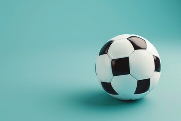 A classic black and white soccer ball on a teal background