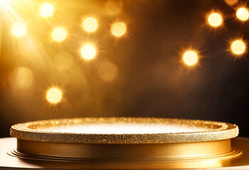 Obraz premium Gold Glitter Podium with Bokeh Lights.