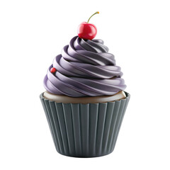 A beautifully rendered cupcake topped with purple frosting and a cherry. The cupcake design is graceful and appealing, perfect for dessert lovers.