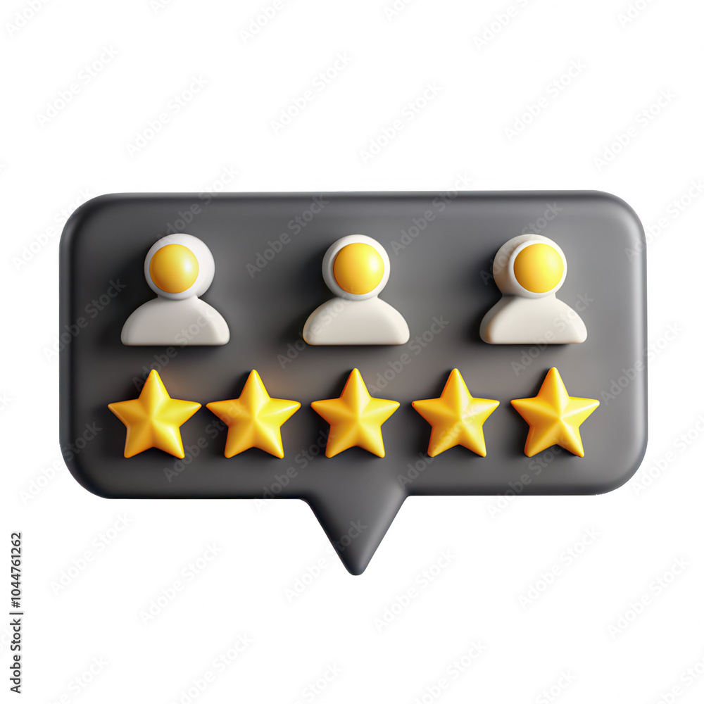 Poster this image features three user icons and four yellow stars in a speech bubble, symbolizing a rating 