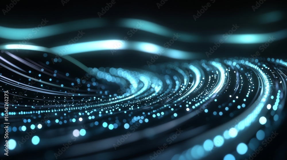 Poster gentle waves of light with soft tech patterns