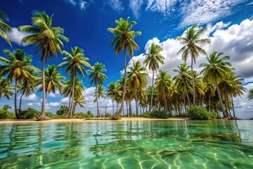 Naklejka premium Tropical palm trees on a Puerto Rican island viewed from the water