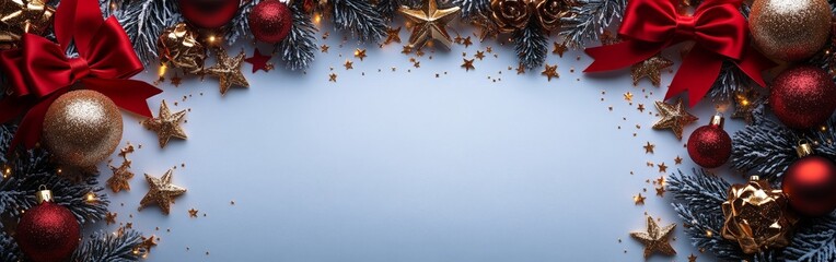 Christmas Gifts with Red Bows and Ornaments on White Background