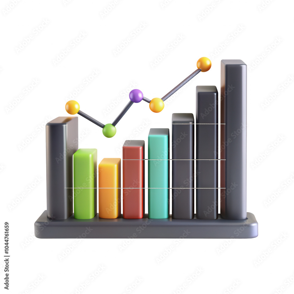 Aufkleber A colorful 3D bar graph displaying different data points with colorful data points and a line chart. Useful for visual data representation.