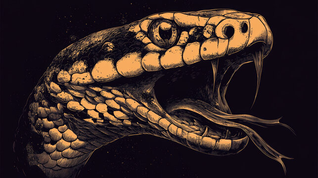 Intriguing Snake Biting Itself Color Sketch Engraving Vector Illustration