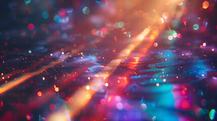 Prism Rainbow Light on dark Background Overlay. Crystal flare abstract effect. Holographic sunlight reflection wallpaper, colorful glare bokeh