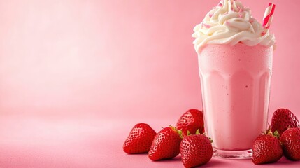 Strawberry vanilla milkshake promotional banner featuring a blank area for text