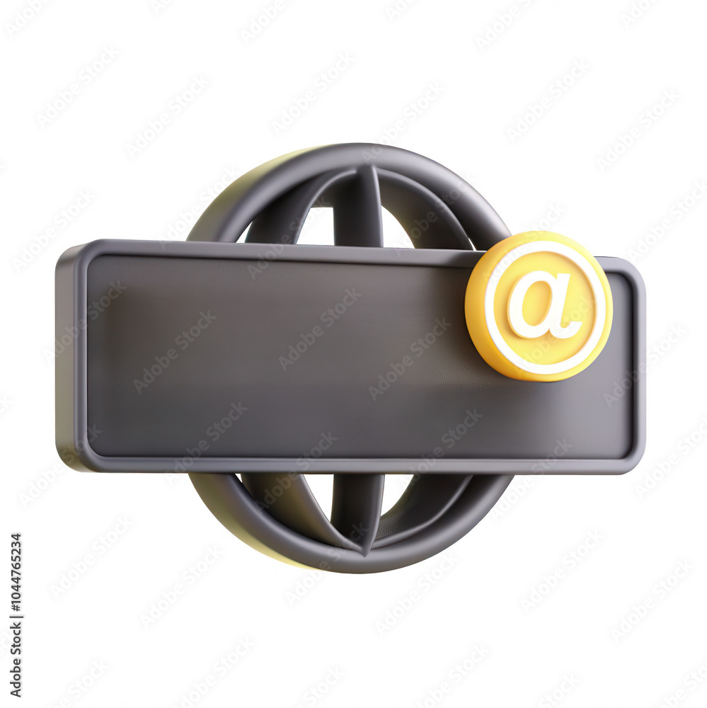 Poster a modern 3d render of an email icon featuring an '@' symbol. the design emphasizes digital communica