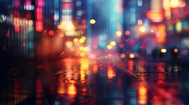 abstract background with bokeh defocused lights and shadow from cityscape at night, vintage or retro color tone