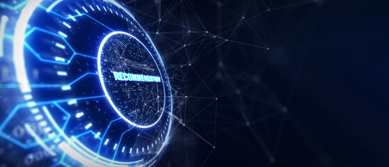 Business, Technology, Internet and network concept. The word Recommendation on the virtual screen. 3d illustration