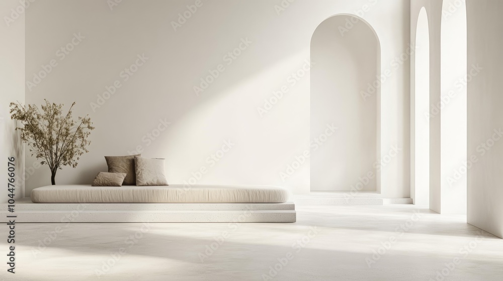 Poster minimalist interior design arrangement featuring ample empty space for text