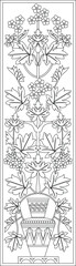 Floral border in medieval style. Ornament of interwoven stems, foliage, and flowers. Vector edging, design elements, and page decoration