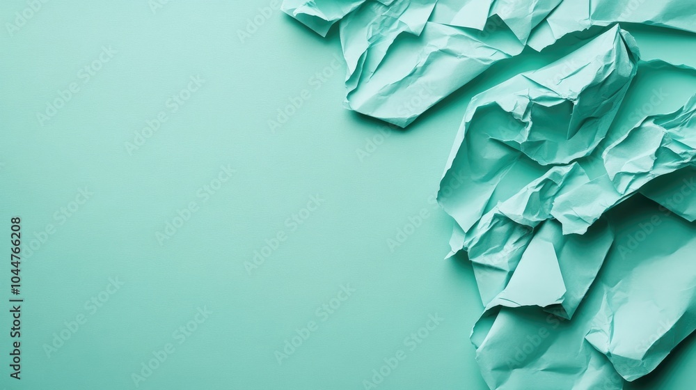 Poster crumpled plain paper sheets arranged diagonally forming a line partition trendy mint colored abstrac