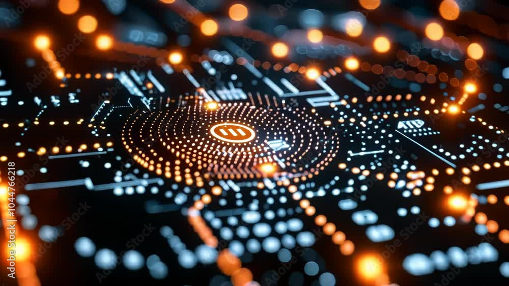Poster futuristic iot network technology digital software big data visualization with glowing data nodes an