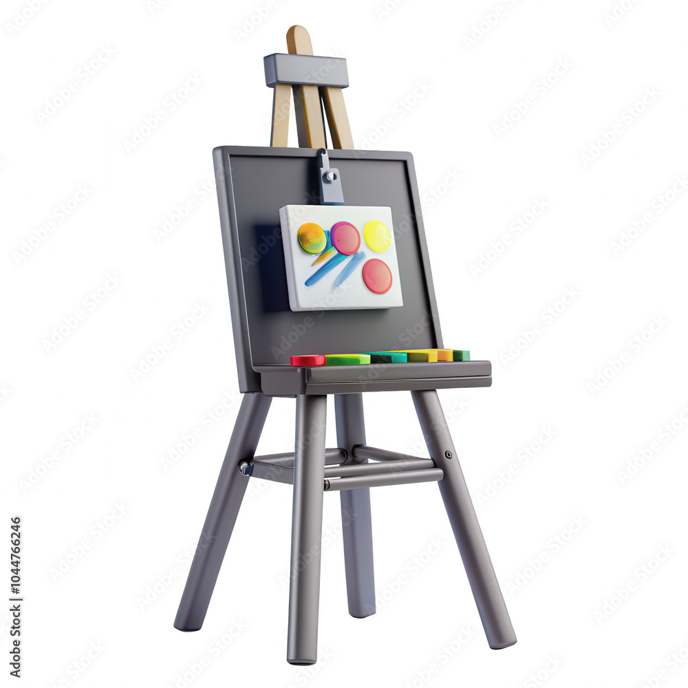 Aufkleber a 3d render of an artistic easel featuring a colorful canvas and various paints. perfect for art lov