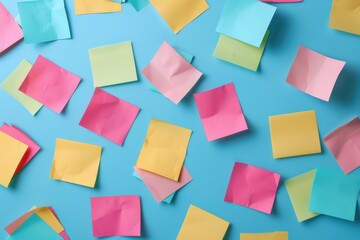 Colorful sticky notes scattered on a vibrant blue background