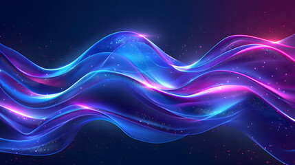 Abstract blue and purple liquid wavy shapes futuristic banner. Glowing retro waves vector background