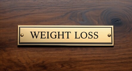 weight loss engraved text on gold name plate sign 