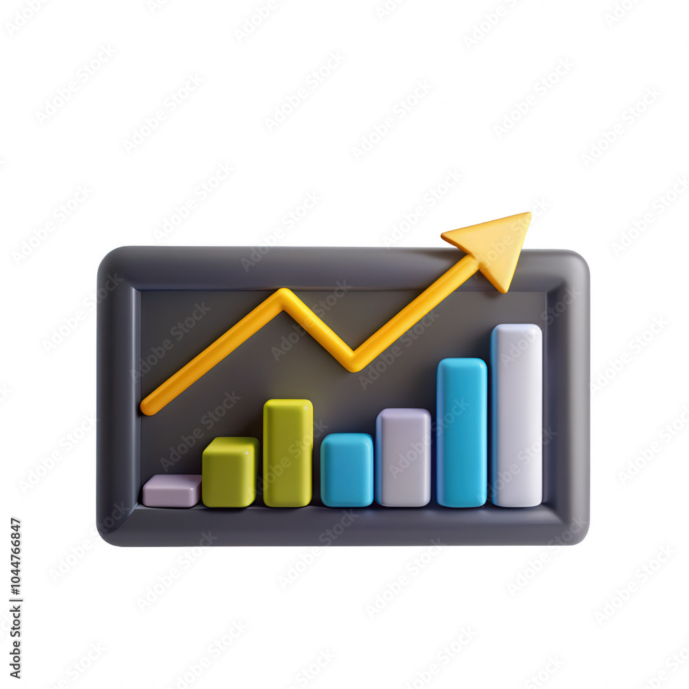 Poster a colorful 3d graph icon representing growth and progress, designed in a playful style with various 